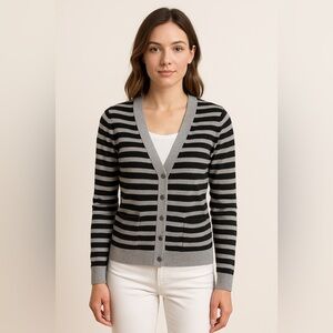 🖤 Star City Knits Black & Gray Striped Cardigan | Women’s S